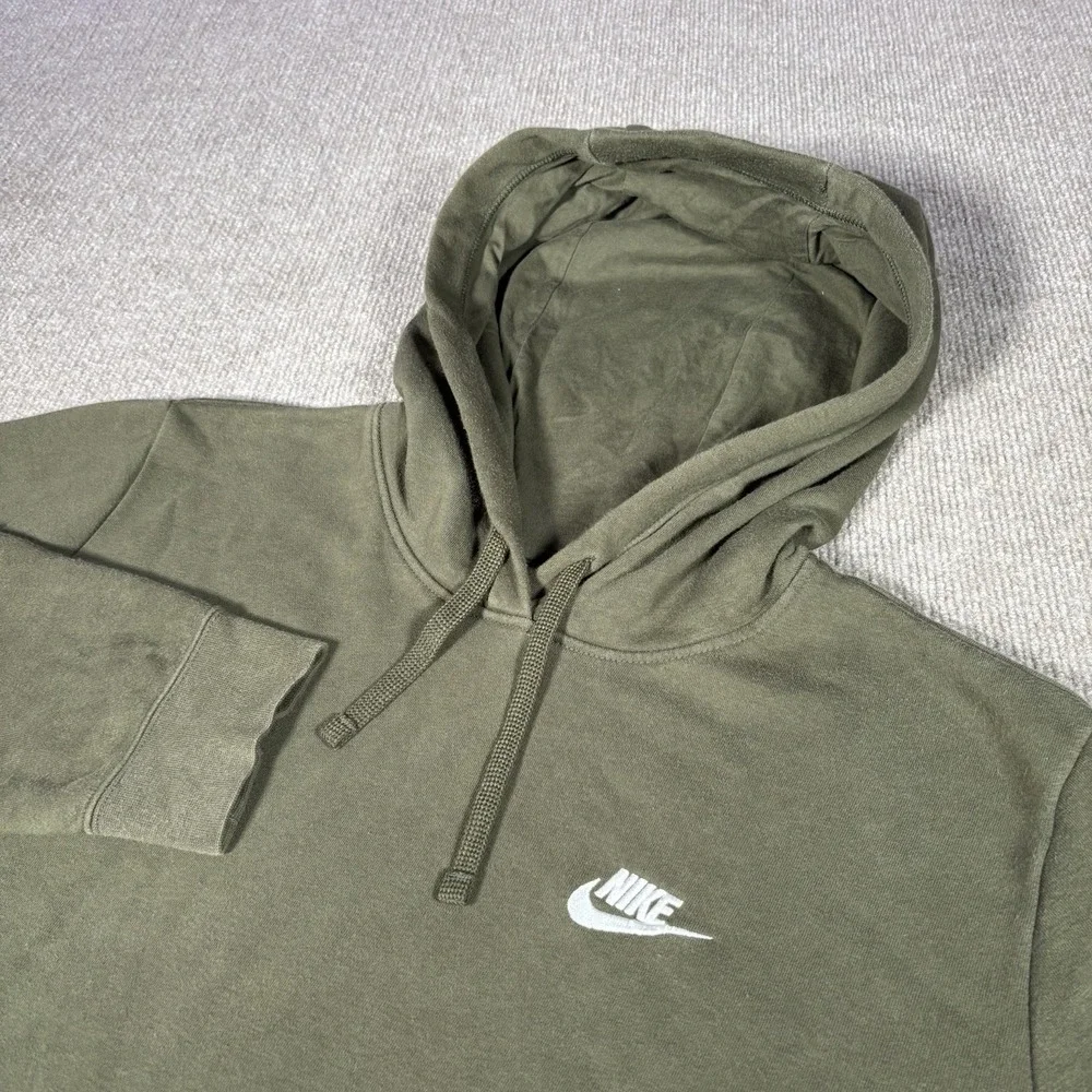 Nike Sportswear Club Fleece Hoodie Sweatshirt Womens 2XL Olive Green‎ Emroidered